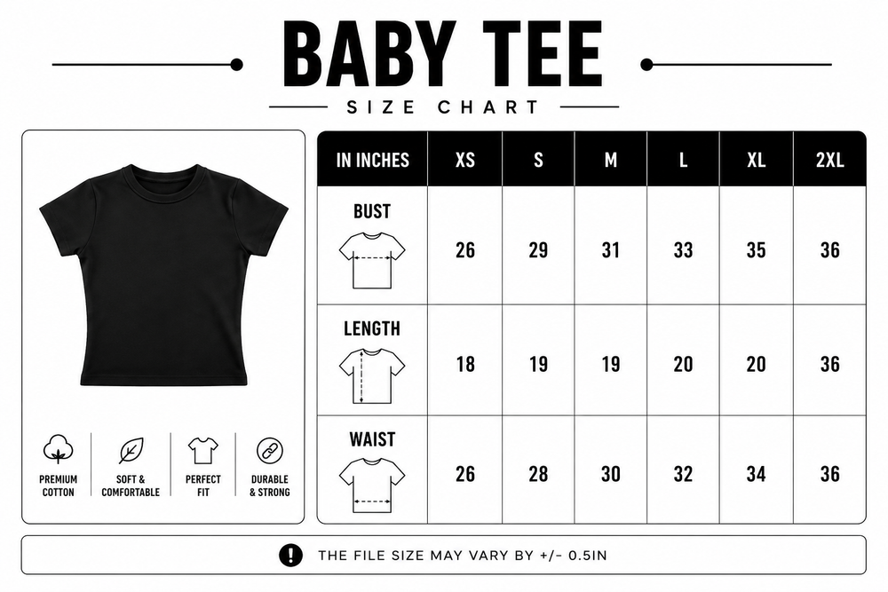 Size guide for California-Baby tees-