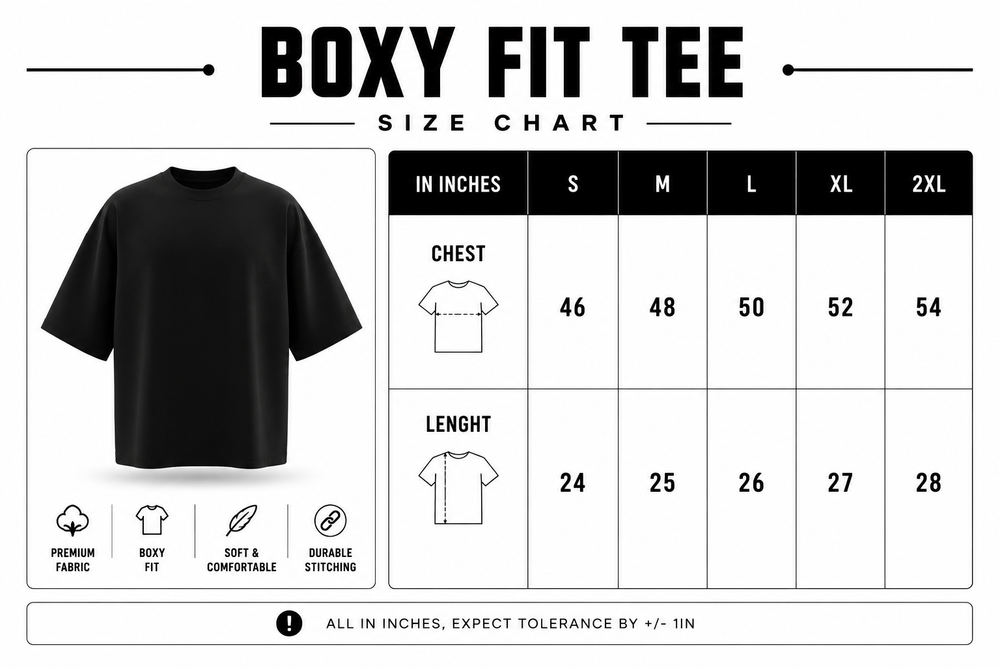 Size guide for Tupac Shakur - Boxy Fit Tees