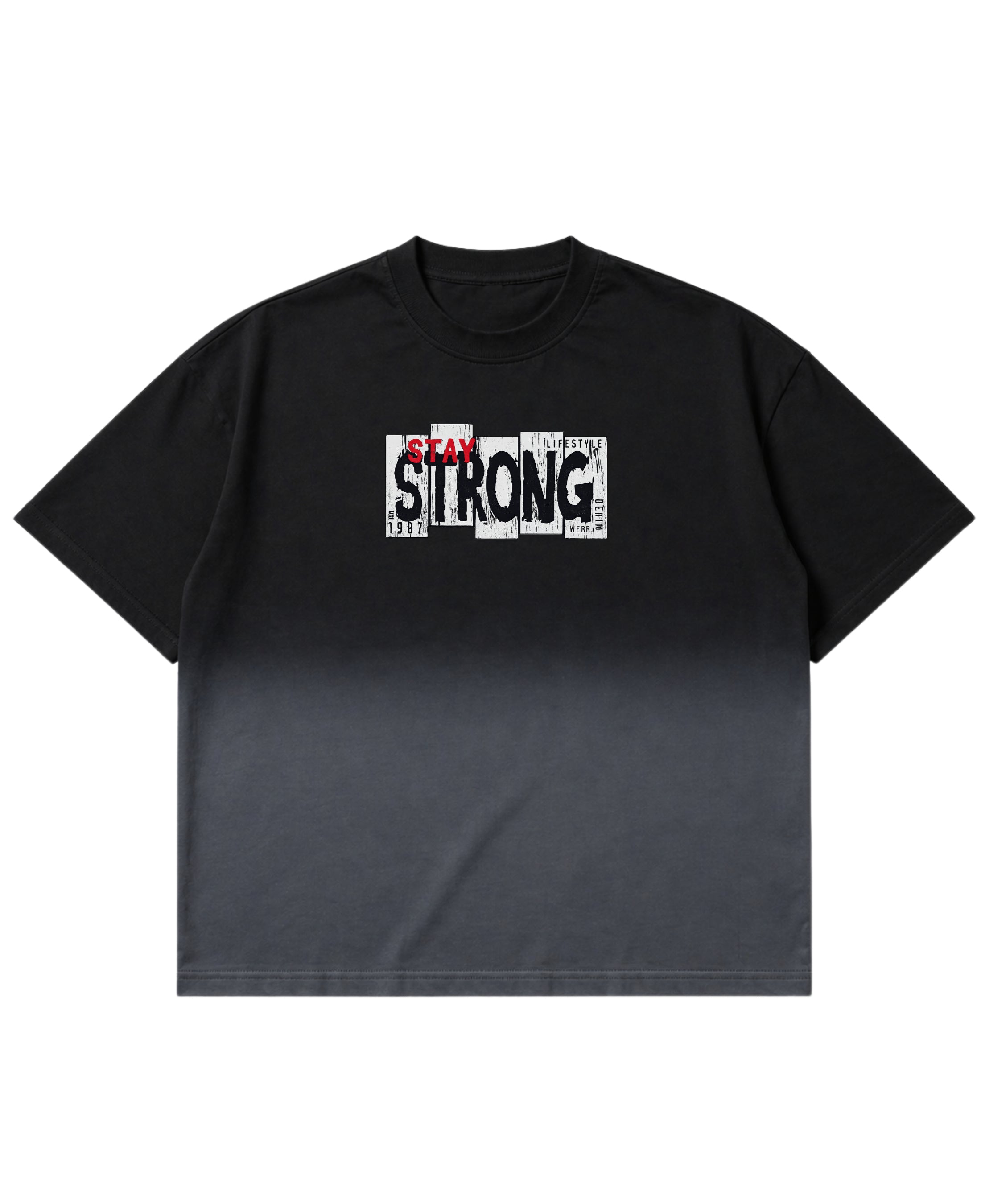 Black Ombré Wash Boxy Fit T-shirt Front Design