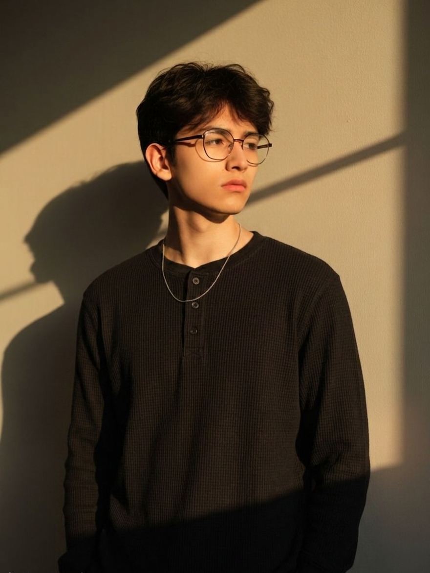 Black Henley waffle knit