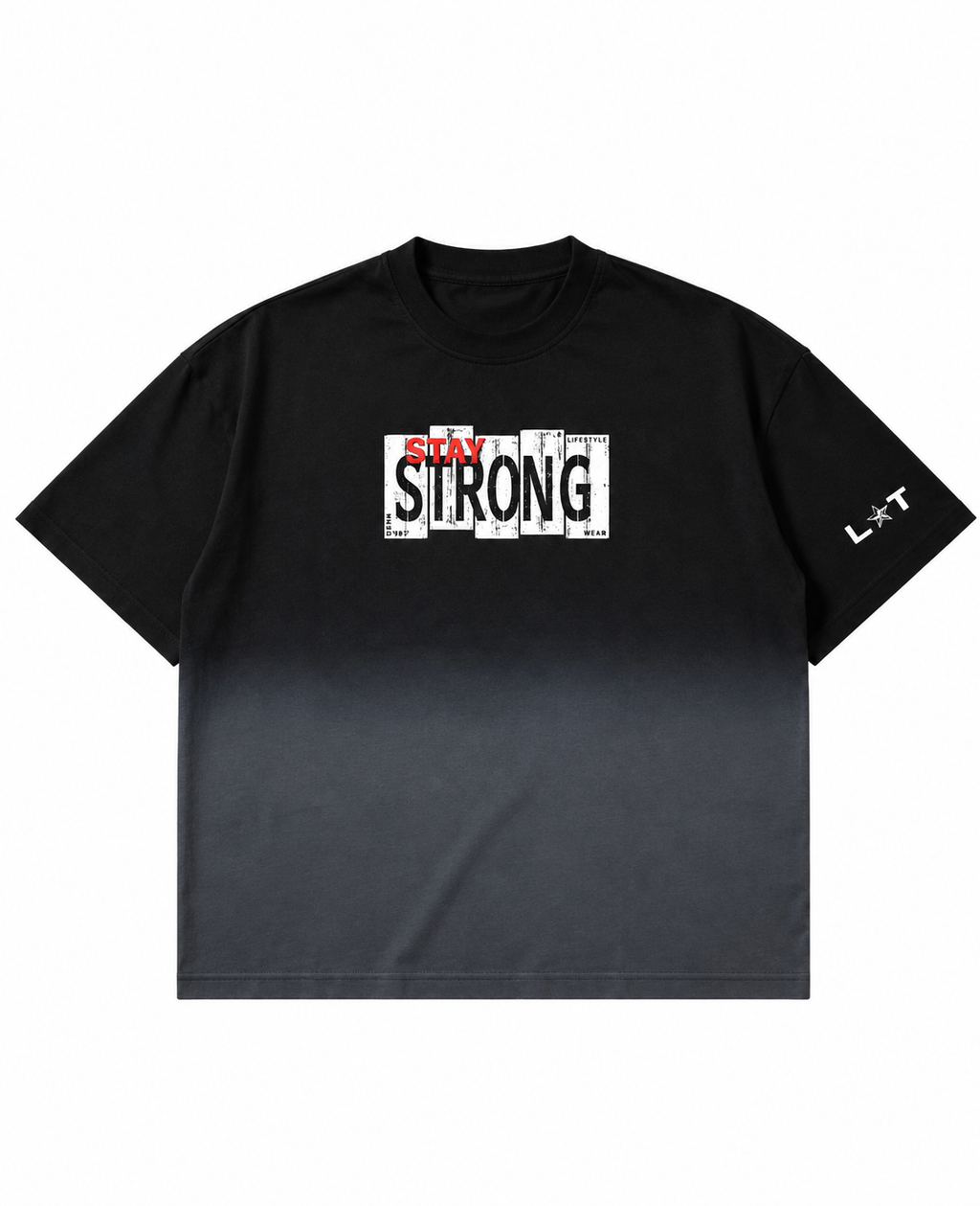 Stay Strong Boxy Fit Tee – Black Ombré Wash