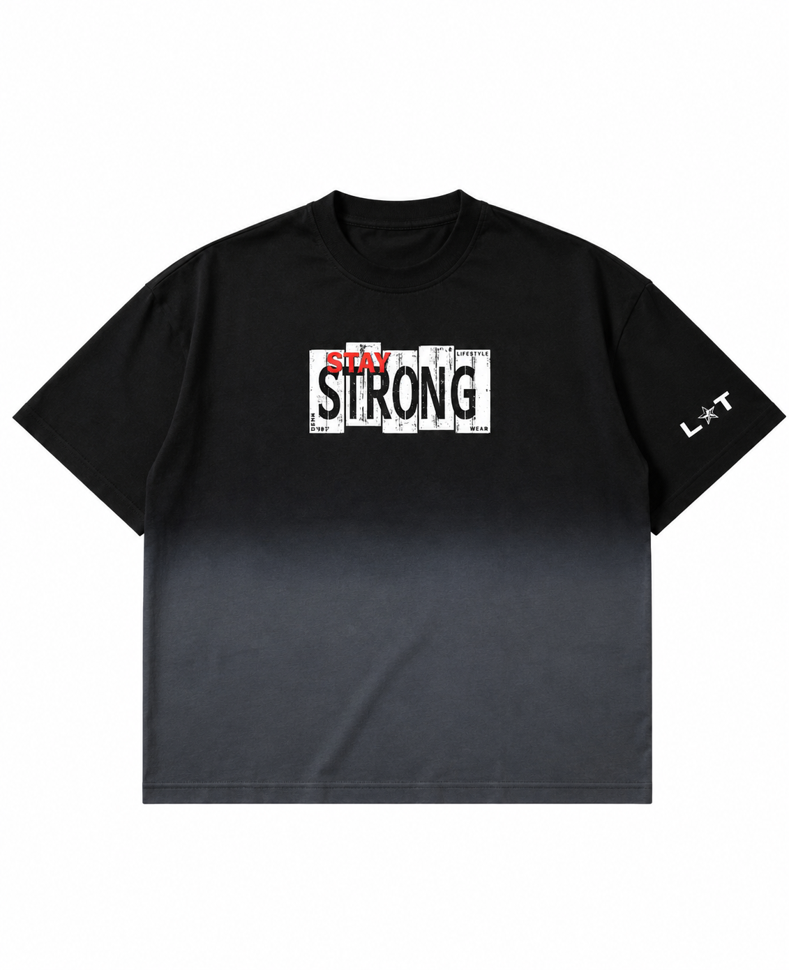 Stay Strong Boxy Fit Tee – Black Ombré Wash