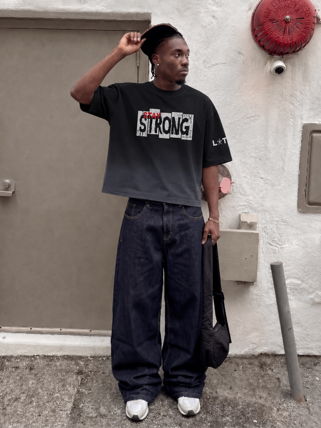 Black Ombré Wash Boxy Fit  tees-